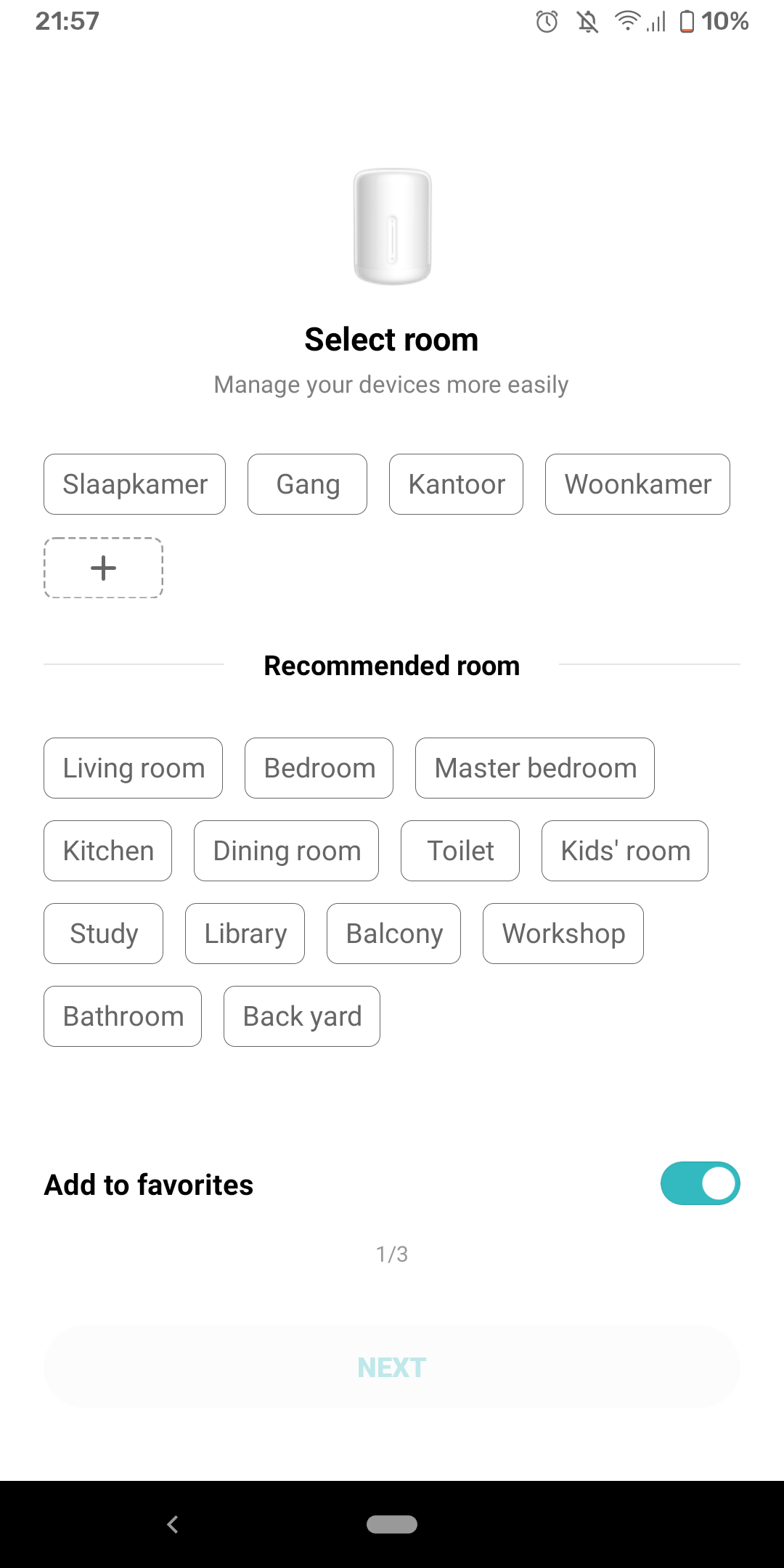 Adding a new device to Xiaomi Home, add to room